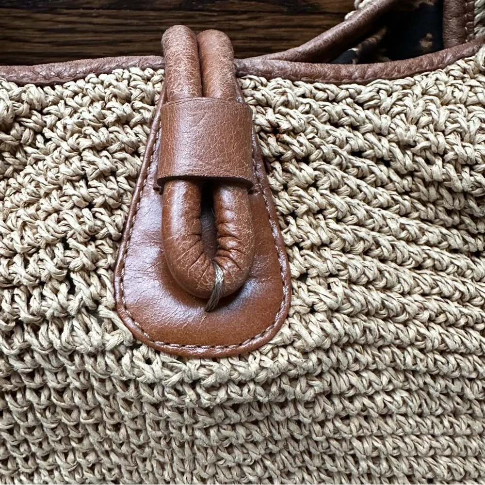 Brighton woven raffia straw and leather shoulder bag boho hobo